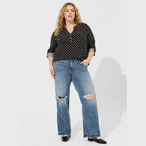 Torrid - Harper Challis Long Sleeve Blouse in Perfect Dots Deep Black & White​